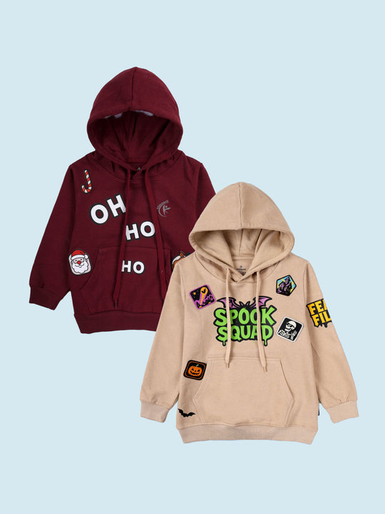 Kiddopanti Boys Printed Fleece Pullover Hoodie Sweatshirt Pack of 2