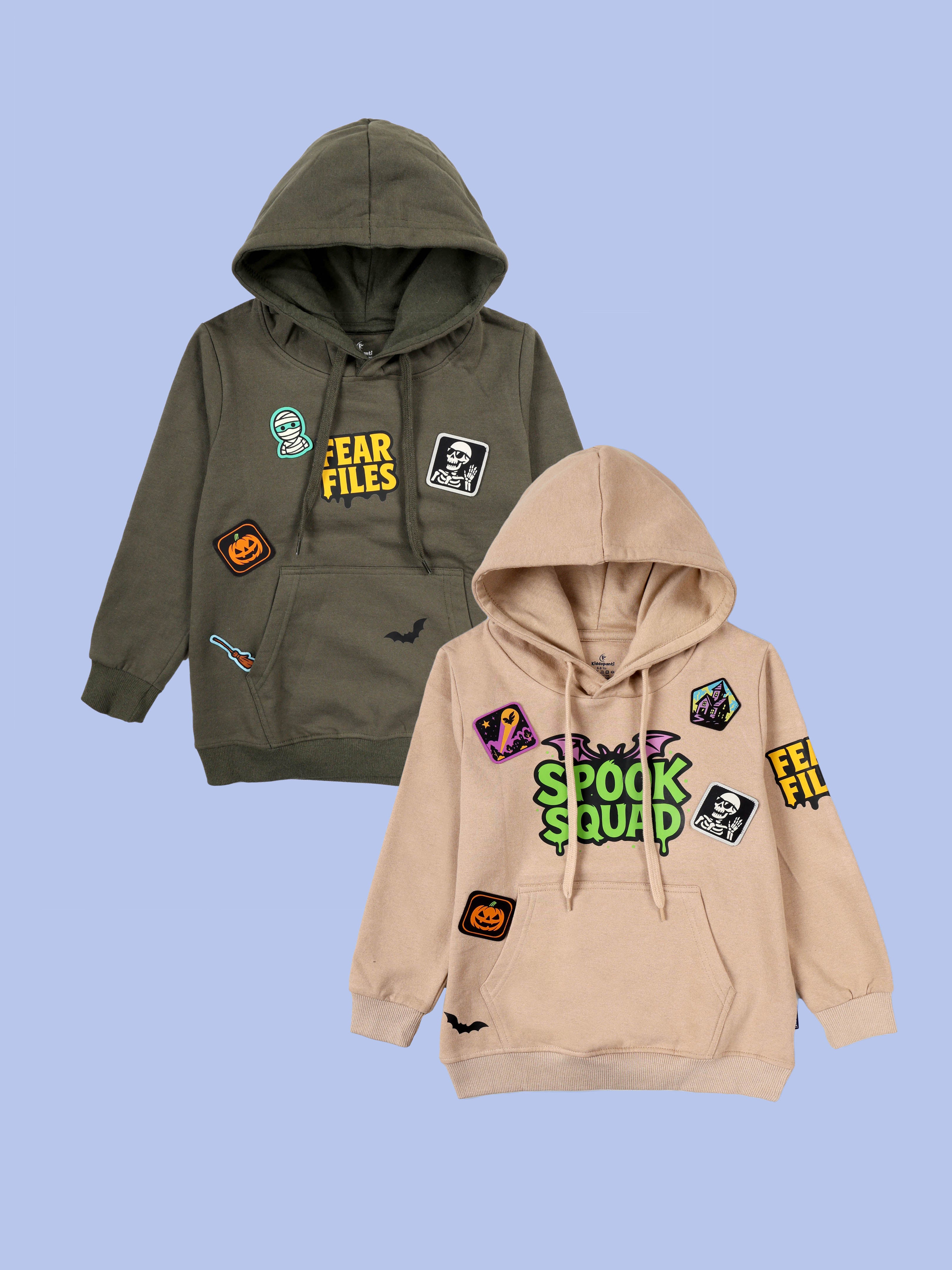 Kiddopanti Boys Printed Fleece Pullover Hoodie Sweatshirt Pack of 2