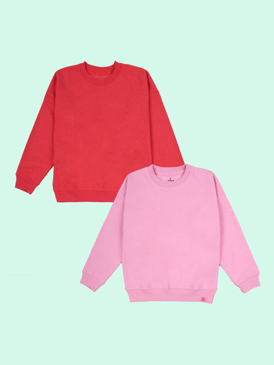 Kiddopanti Boys Solid Fleece Round Neck Sweatshirt Pack of 2