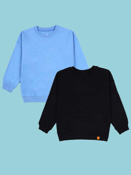 Kiddopanti Boys Solid Fleece Round Neck Sweatshirt Pack of 2