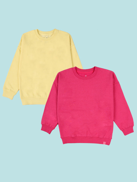 Kiddopanti Boys Solid Fleece Round Neck Sweatshirt Pack of 2