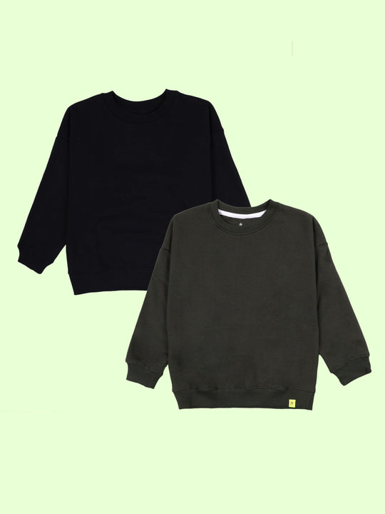 Kiddopanti Boys Solid Fleece Round Neck Sweatshirt Pack of 2