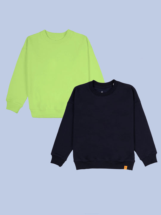 Kiddopanti Boys Solid Fleece Round Neck Sweatshirt Pack of 2
