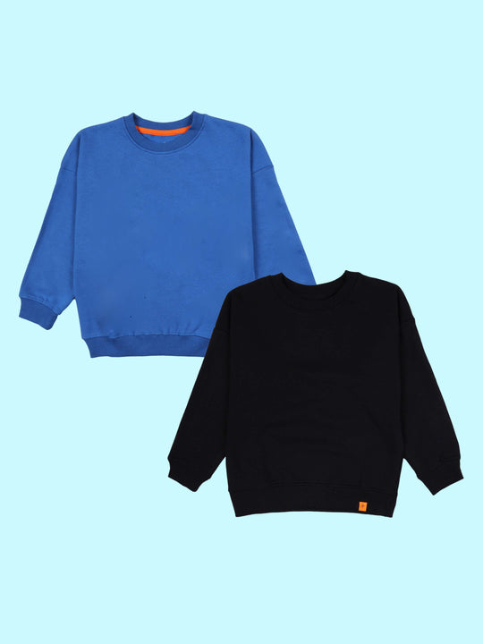 Kiddopanti Boys Solid Fleece Round Neck Sweatshirt Pack of 2