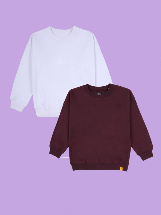 Kiddopanti Boys Solid Fleece Round Neck Sweatshirt Pack of 2