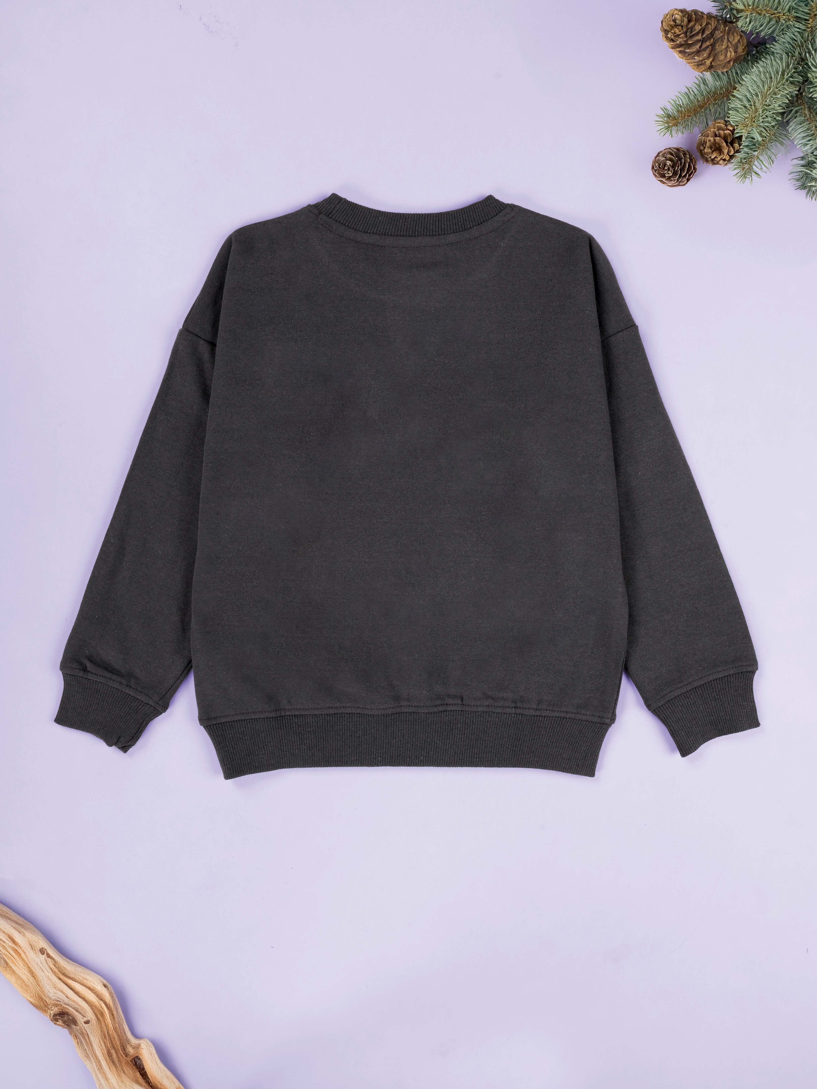 Kiddopanti Boys Fleece Printed Sweatshirt with Denim Straight Fit Cargo Pant Set