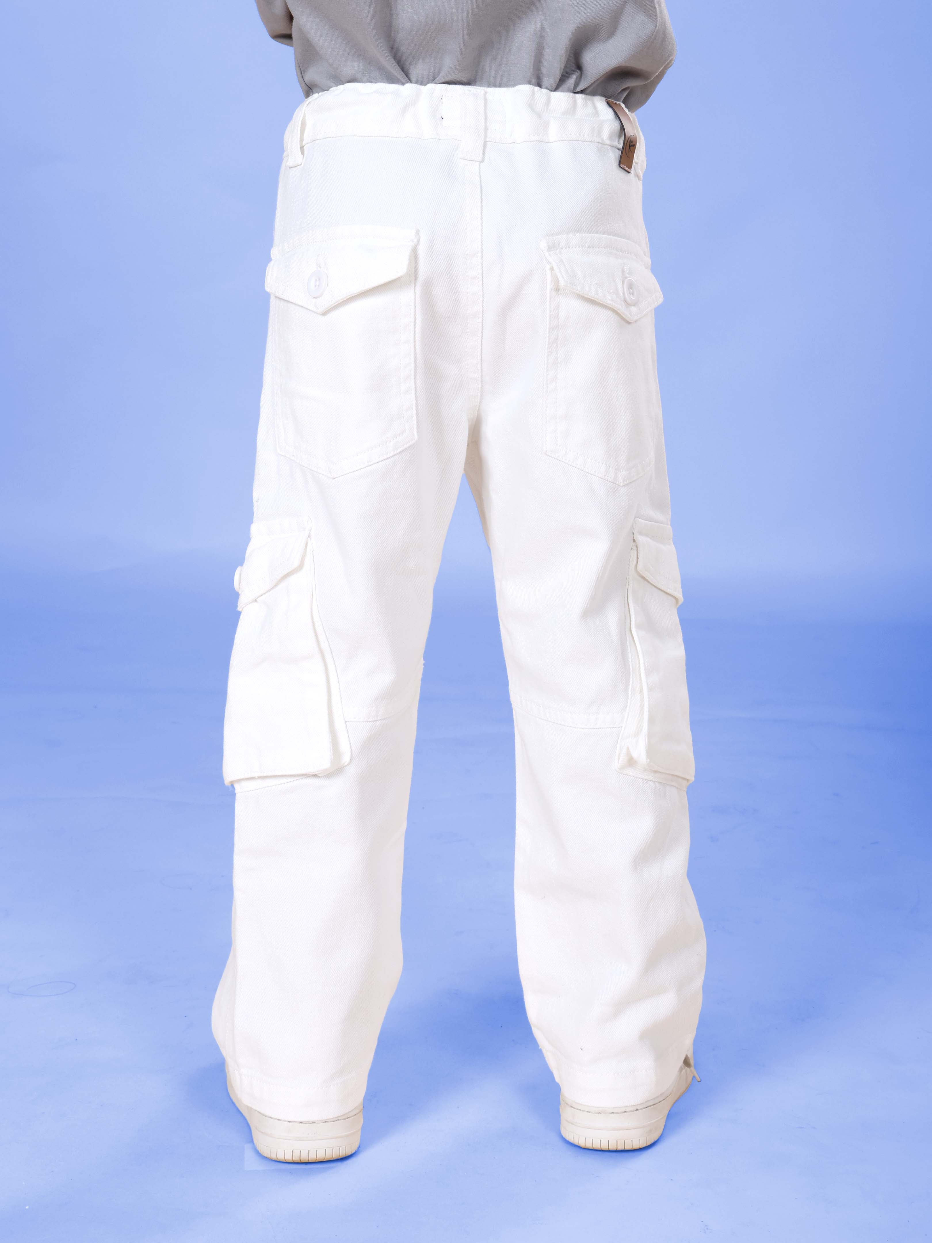 Kiddopanti Boys Fleece Printed Sweatshirt with Denim Straight Fit Cargo Pant Set