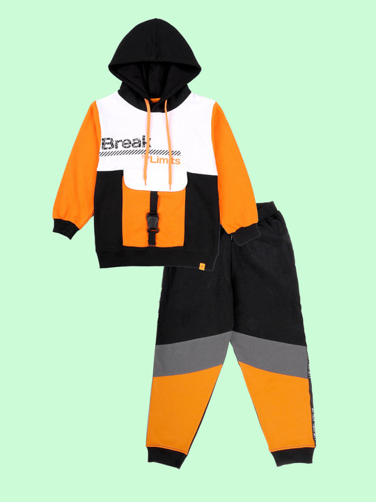 Kiddopanti Boys "Break Limits" Colorblock Hoodie with Cut and Sew with New York City Side Seam Tape Track Pant Set
