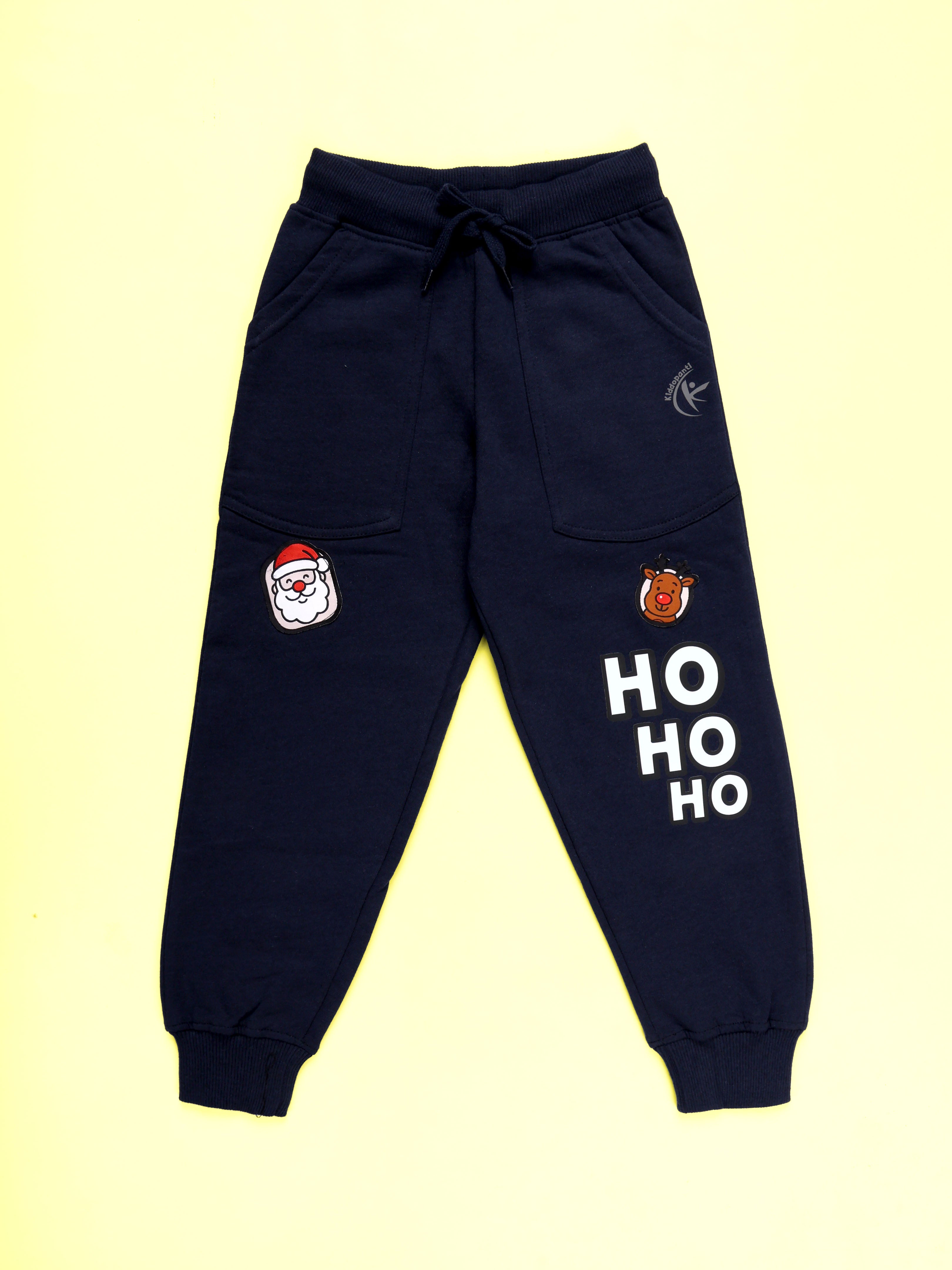 Kiddopanti Boys Fleece Christmas Themed Badges & Round Neck Sweatshirt With Joggers Track Pant Coorde Set