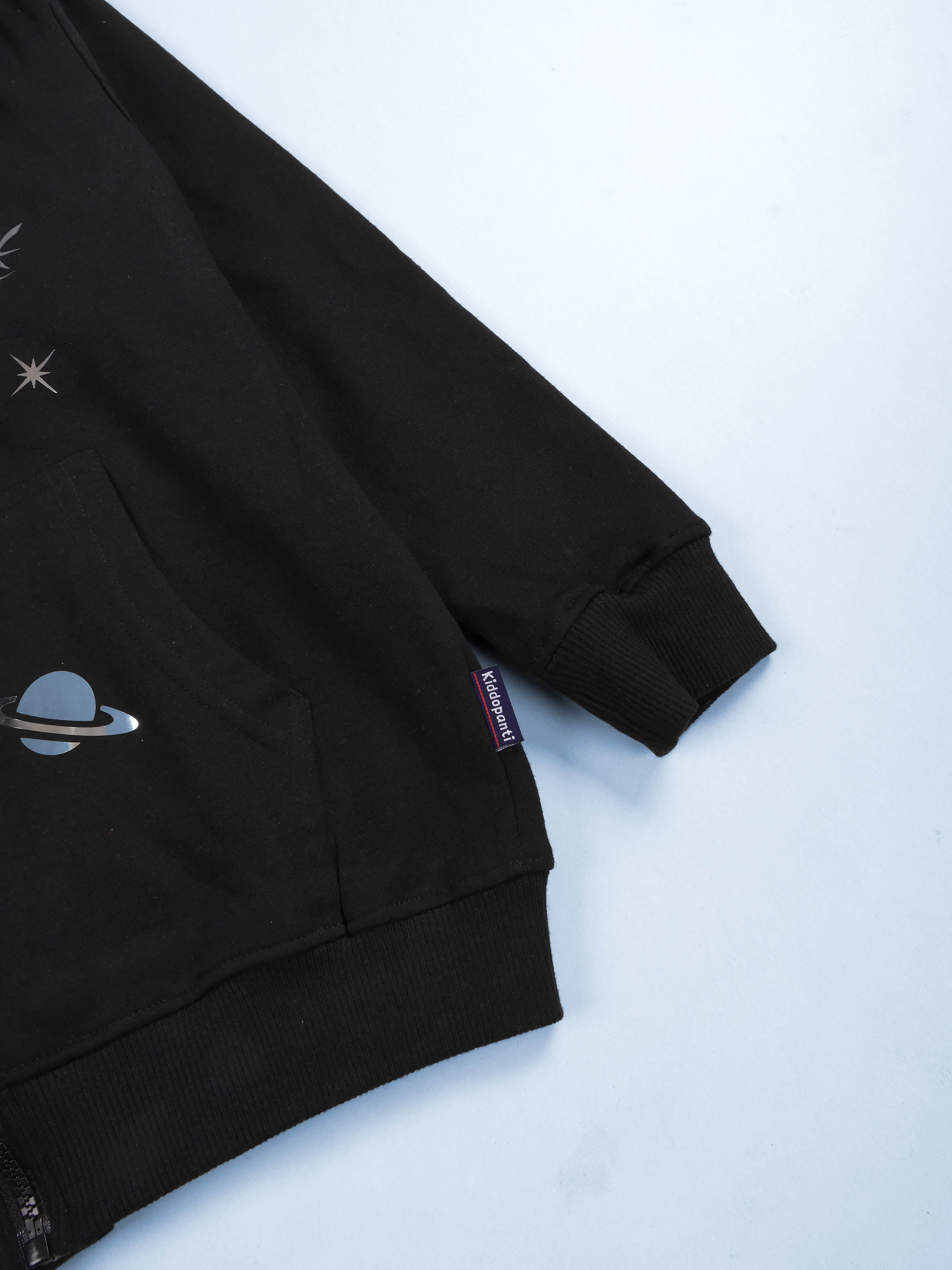 Kiddopanti Boys Fleece Full Sleeves Printed Zip-Up Hoodie Front Open Hooded Sweatshirt & Track Pant Set