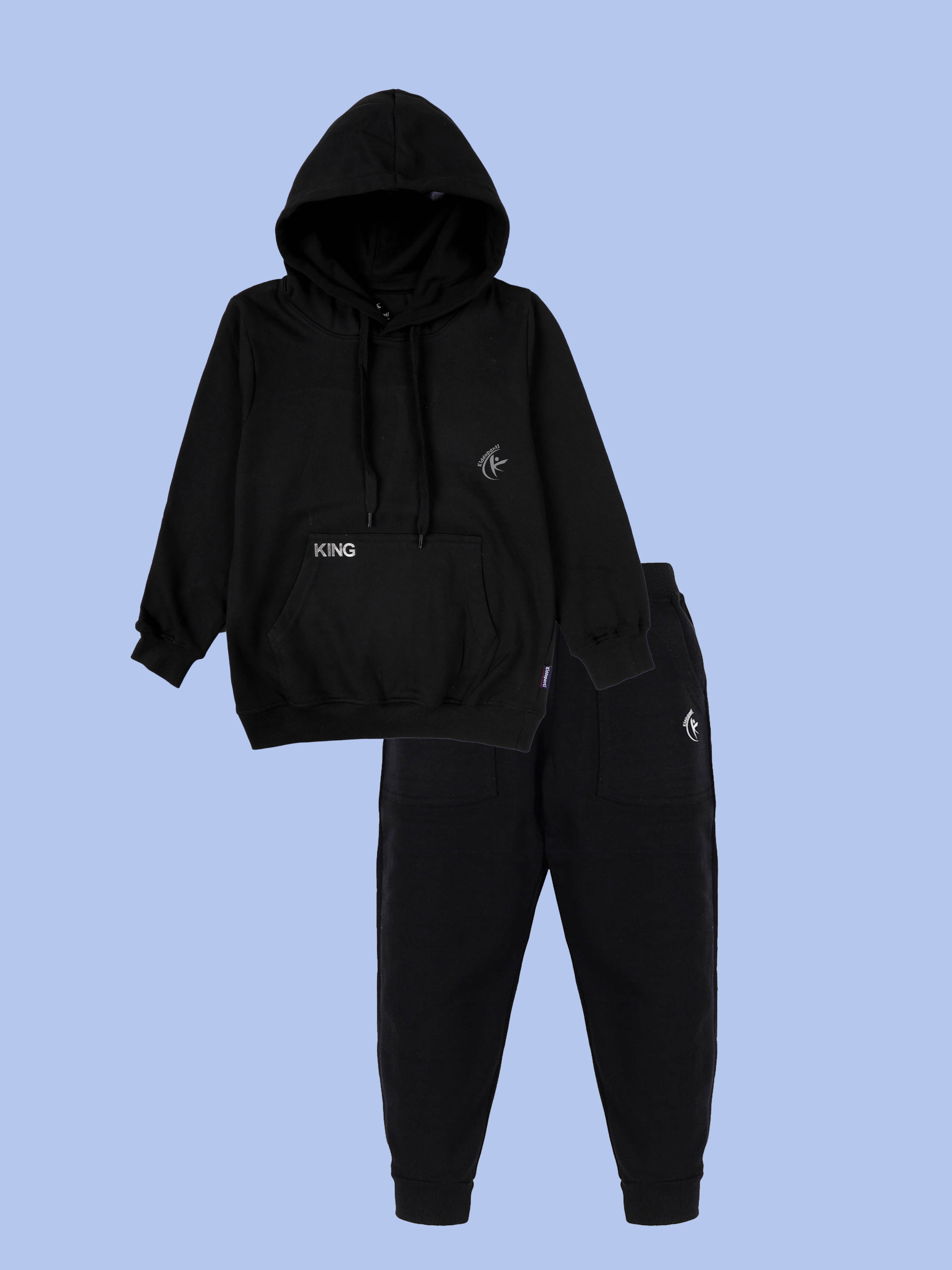 Kiddopanti Boys Fleece Full Sleeves Themed Pullover Hooded Sweatshirt & Track Pant Set