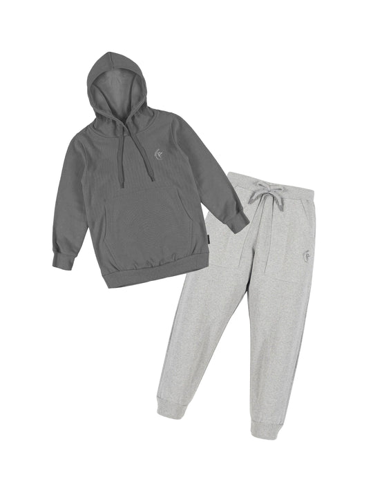 Boys Solid Full Sleeve Hooded Sweatshirt & Track Pant Set