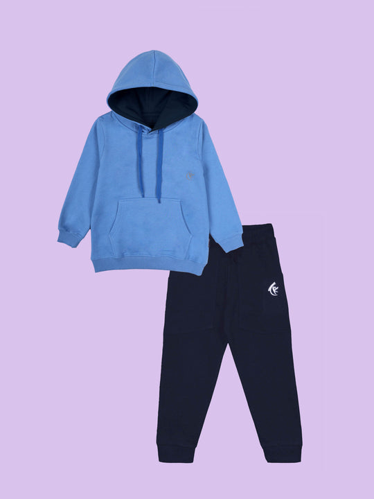 Boys Solid Full Sleeve Hooded Sweatshirt & Track Pant Set