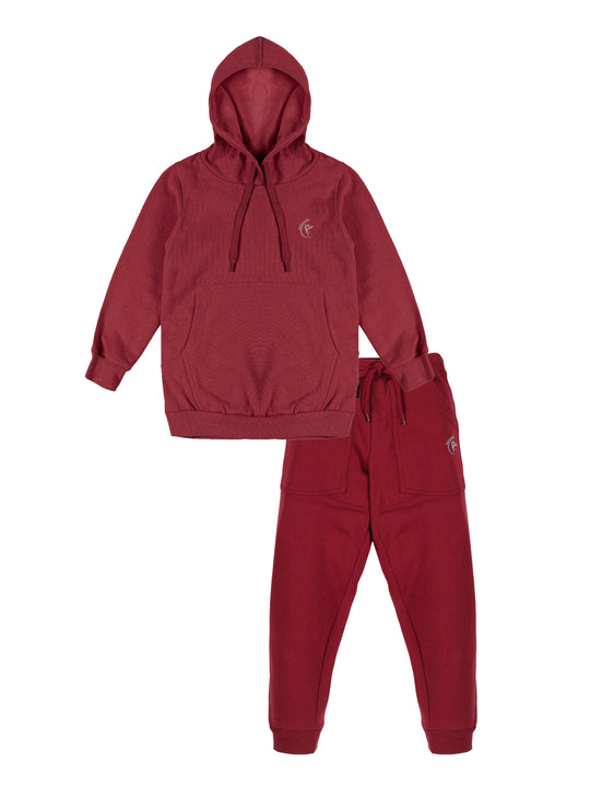 Boys Solid Full Sleeve Hooded Sweatshirt & Track Pant Set