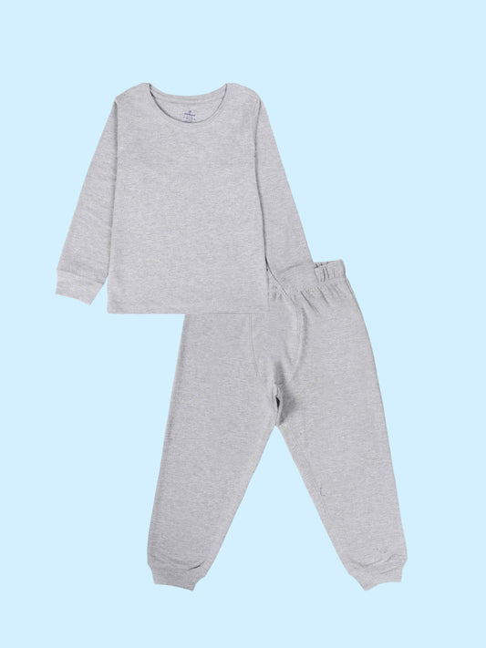 Kiddopanti Unisex Cotton Knit Full Sleeves  Solid Tee And Pant Thermal Set