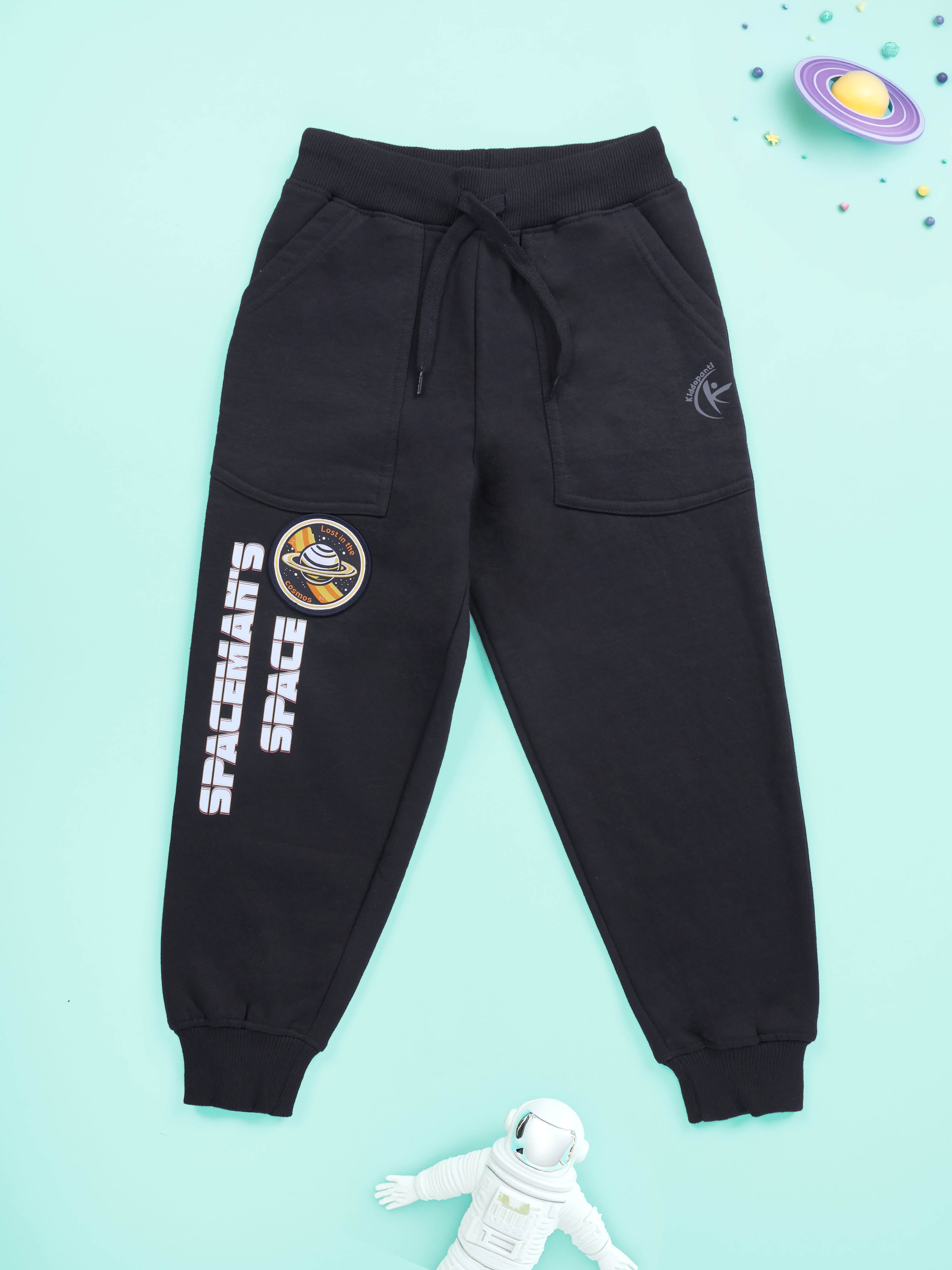 Boys Cotton Fleece Lost in the Cosmos Badge With Spacemans Space Printed Track Pant