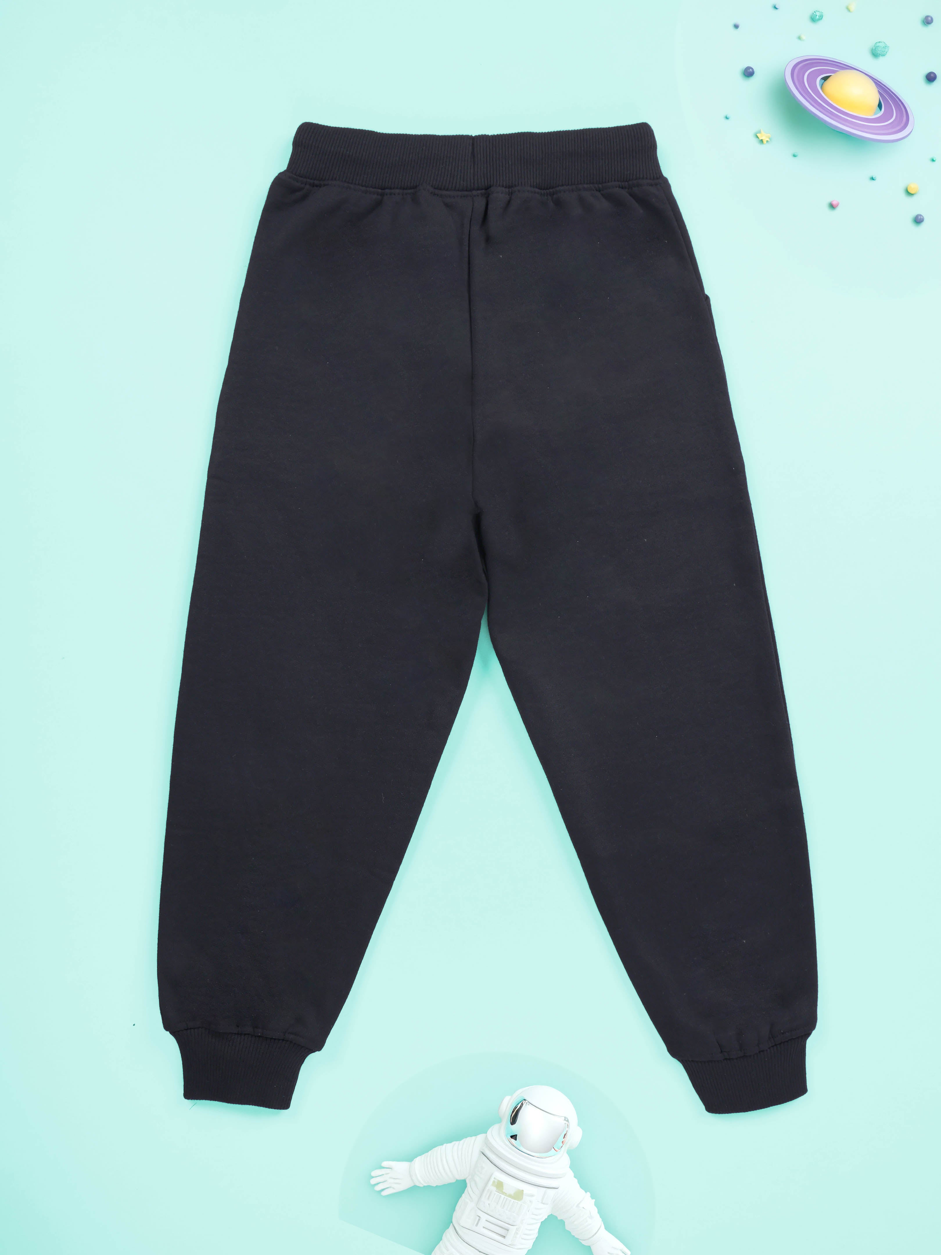 Boys Cotton Fleece Lost in the Cosmos Badge With Spacemans Space Printed Track Pant