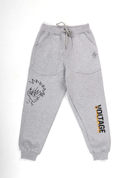 KiddoPanti Boys Printed Fleece Track Pant With Multi Badge