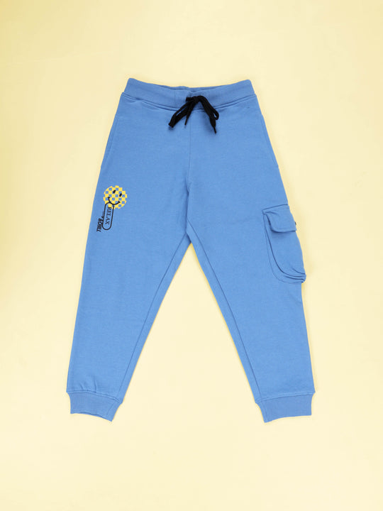 Boys Single Cargo Pocket Fleece Track Pant With Smiley Print