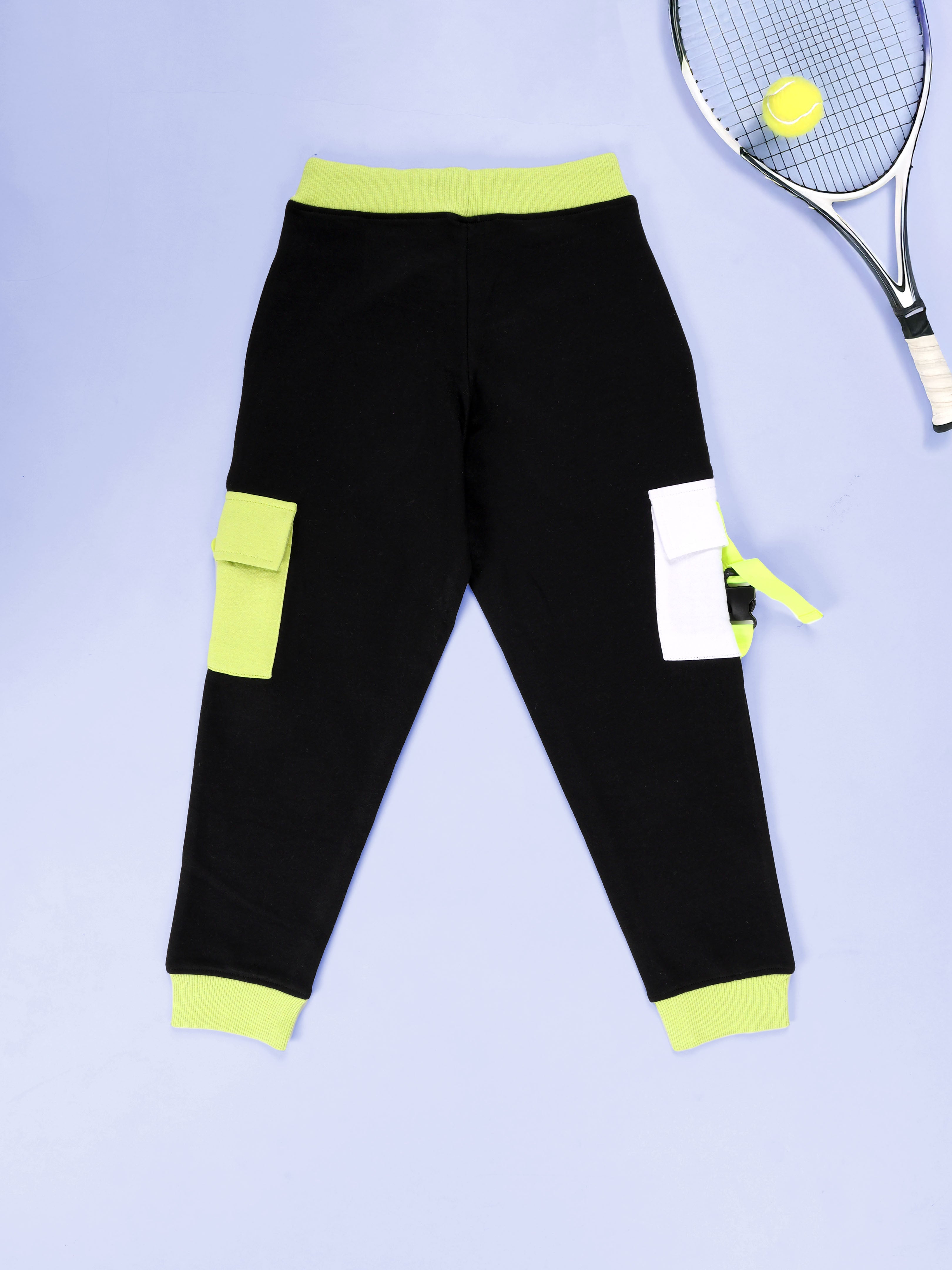 KiddoPanti Boys Colour Block Cargo Pocket Fleece Track Pant