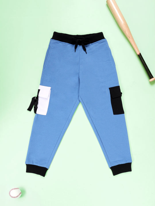 KiddoPanti Boys Colour Block Cargo Pocket Fleece Track Pant