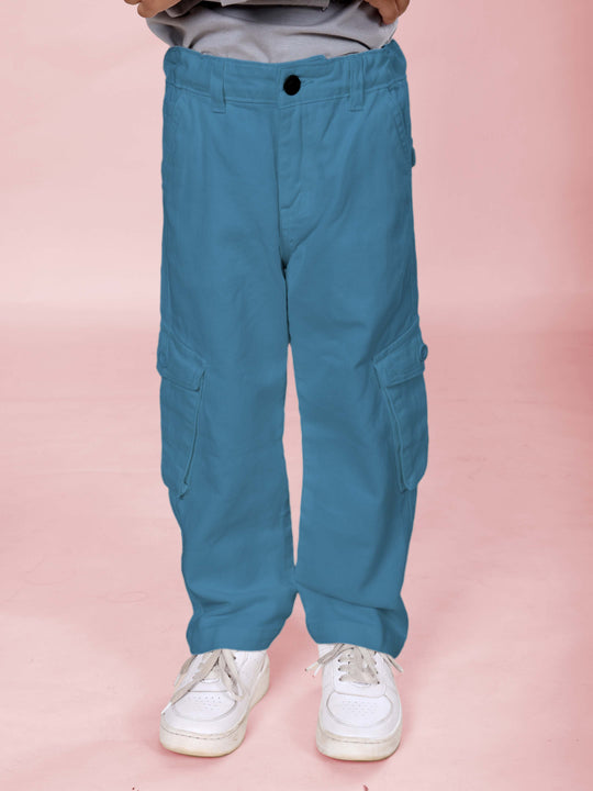 Kiddopanti Boys Cotton Woven Solid Cargo Pant