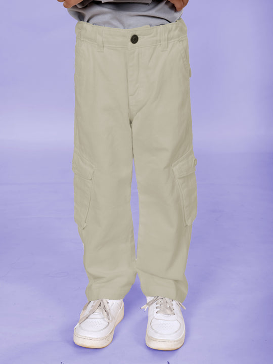 Boys Cotton Woven Solid Cargo Pant