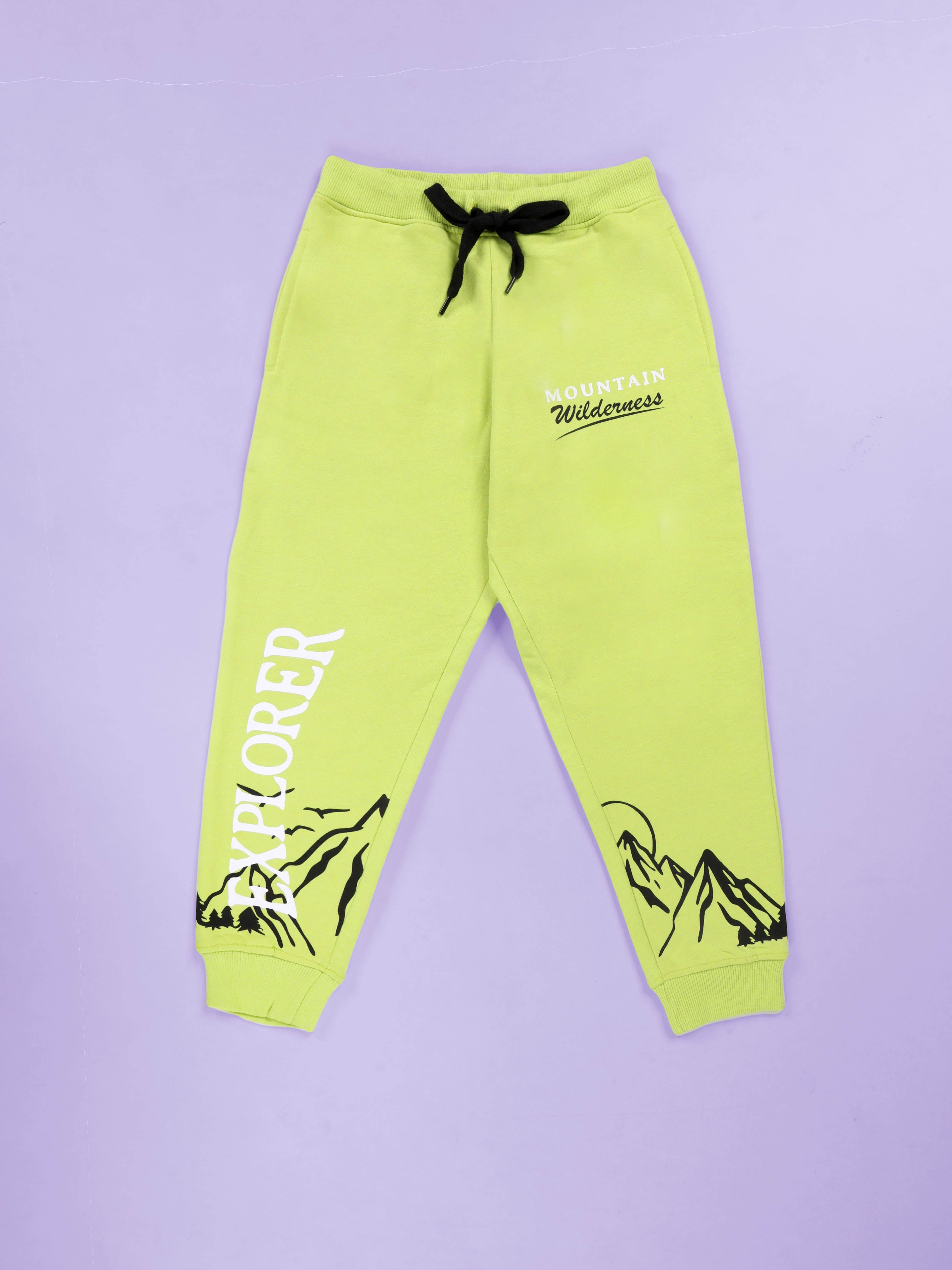 KiddoPanti Boys Cotton Fleece Explorer Printed Jogger Track Pant