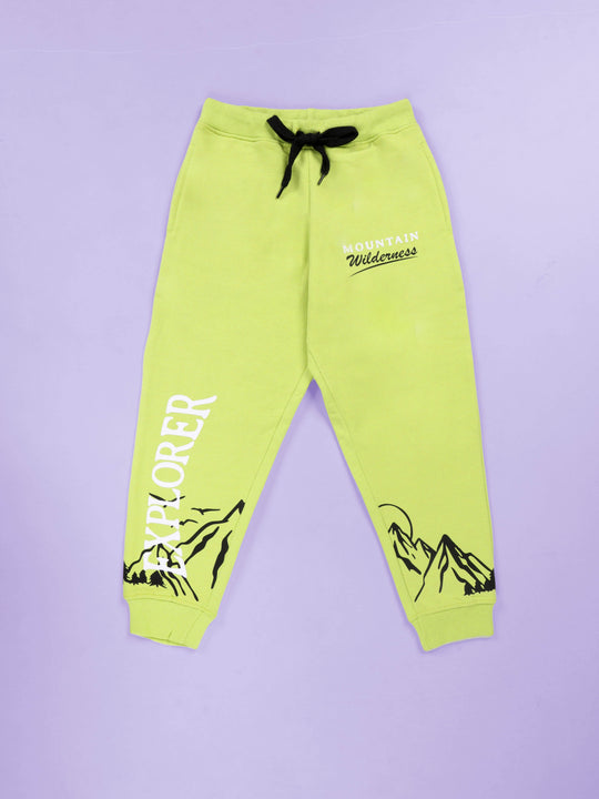 KiddoPanti Boys Cotton Fleece Explorer Printed Jogger Track Pant