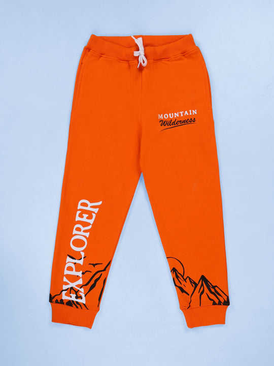 KiddoPanti Boys Cotton Fleece Explorer Printed Jogger Track Pant