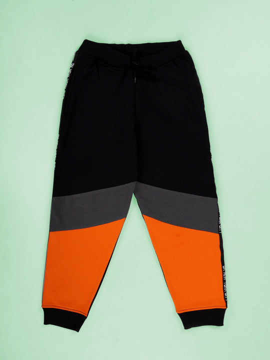 KiddoPanti Boys Solid Cotton Fleece Cut and Sew Jogger Track Pant with Tape