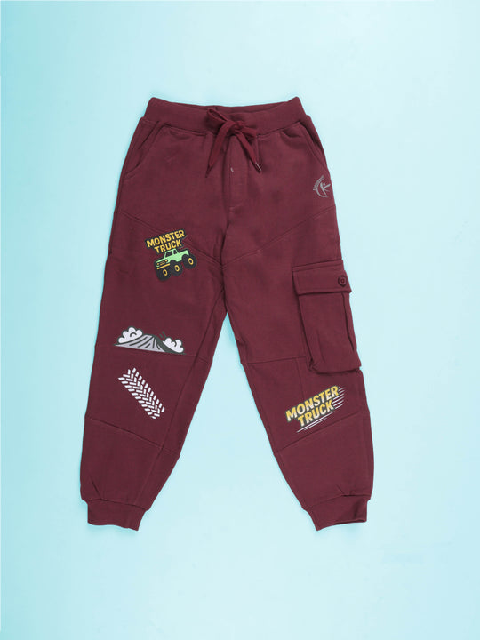 Kiddopanti Boys Fleece Gaming theme And Monster Truck Cut & Sew Cargo Track Pant