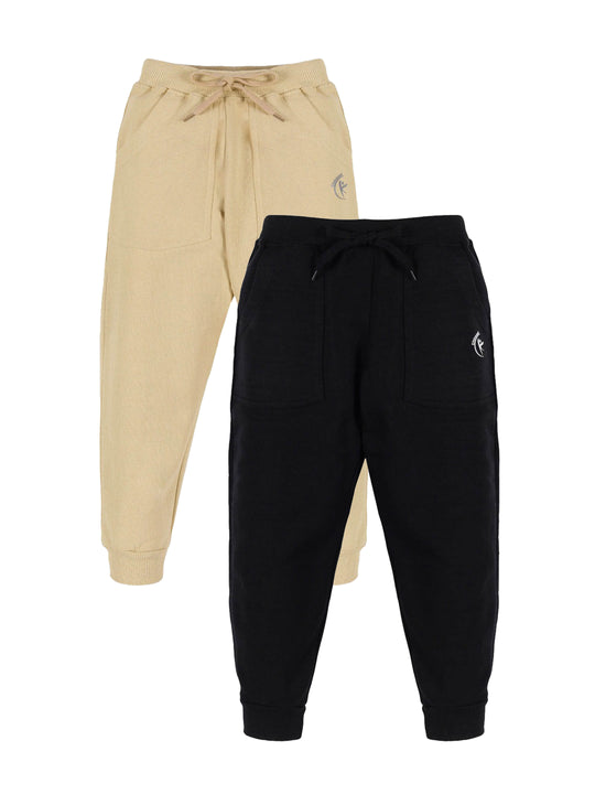Kiddopanti Boys Solid Fleece Track Pant Joggers Pack of 2 With Patch Pocket