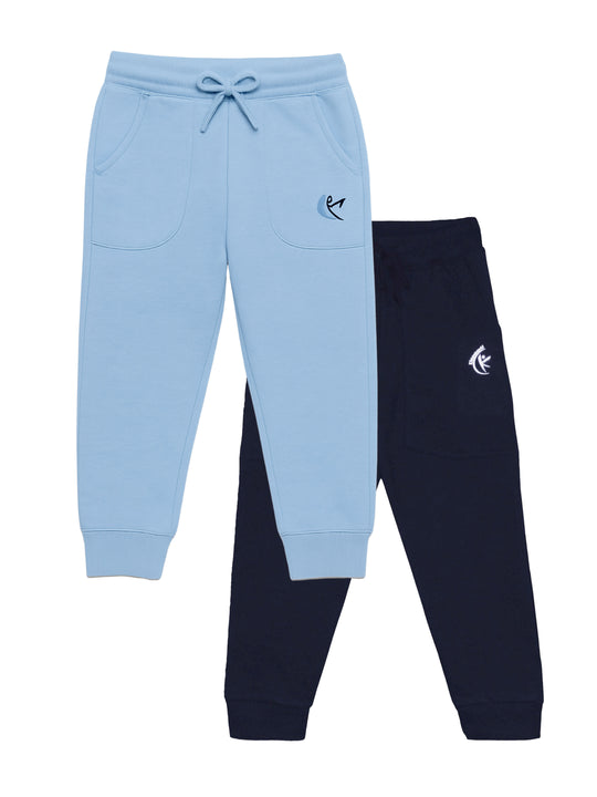 Kiddopanti Boys Solid Fleece Track Pant Joggers Pack of 2 With Patch Pocket
