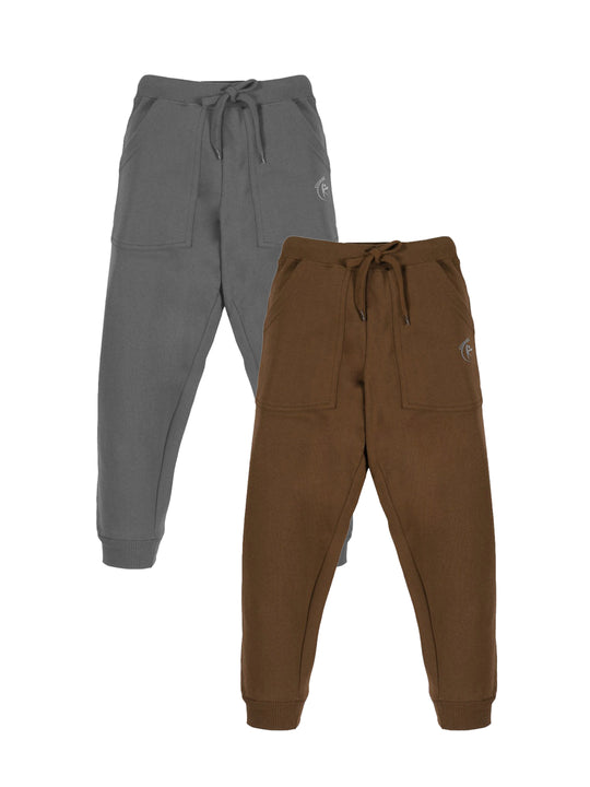 Kiddopanti Boys Solid Fleece Track Pant Joggers Pack of 2 With Patch Pocket