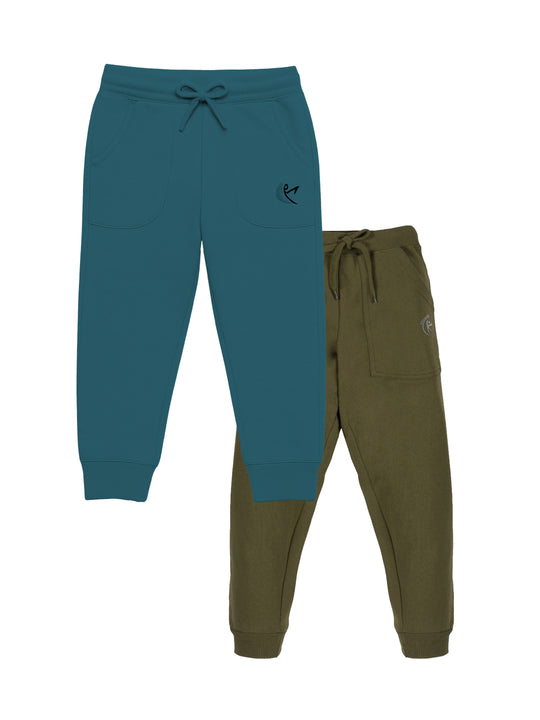 Kiddopanti Boys Solid Fleece Track Pant Joggers Pack of 2 With Patch Pocket