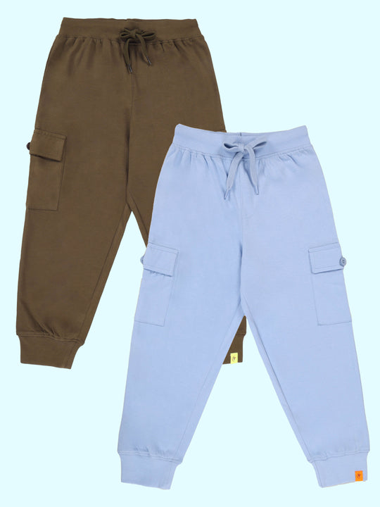 KiddoPanti Boys Cotton Knit Cargo Jogger Pants Pack of 2