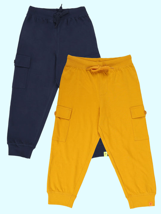 Kiddopanti Boys Knit Cargo Solid Jogger Pants Pack of 2