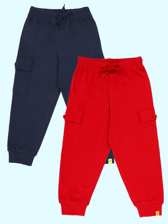 KiddoPanti Boys Cotton Knit Cargo Jogger Pants Pack of 2