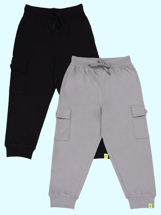 Kiddopanti Boys Knit Cargo Solid Jogger Pants Pack of 2