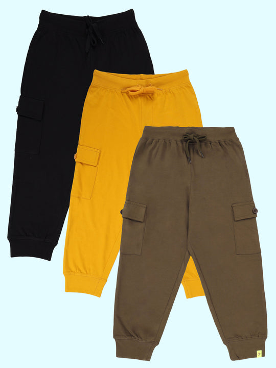 KiddoPanti Boys Cotton Knit Cargo Jogger Pants Pack of 3