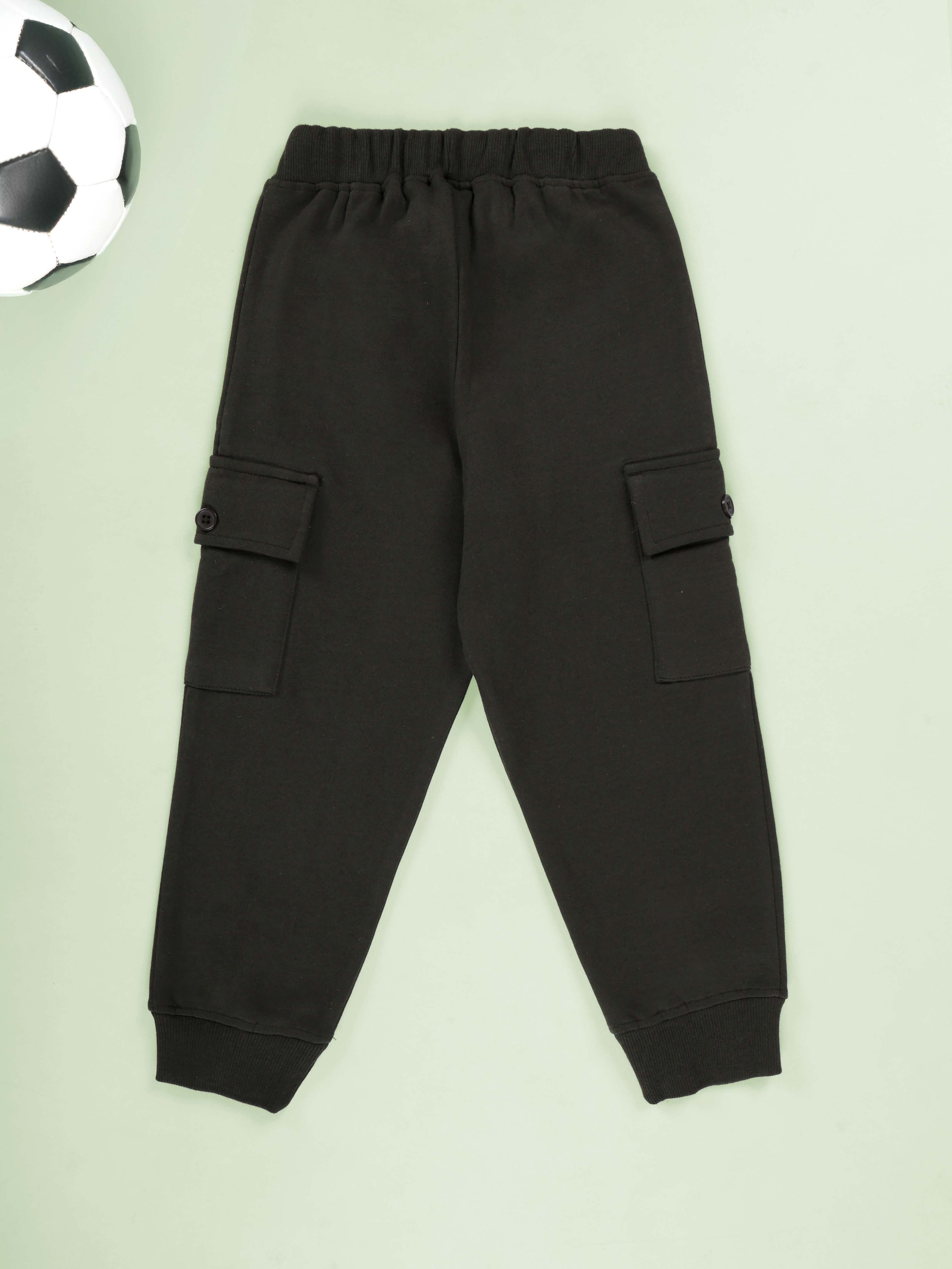 KiddoPanti Boys Fleece Joggers Cargo Pocket Track Pants Pack of 3