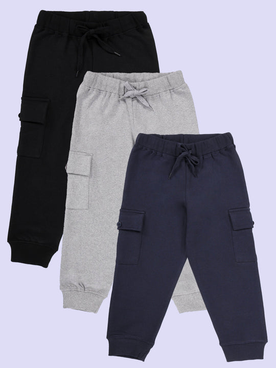 KiddoPanti Boys Fleece Joggers Cargo Pocket Track Pants Pack of 3