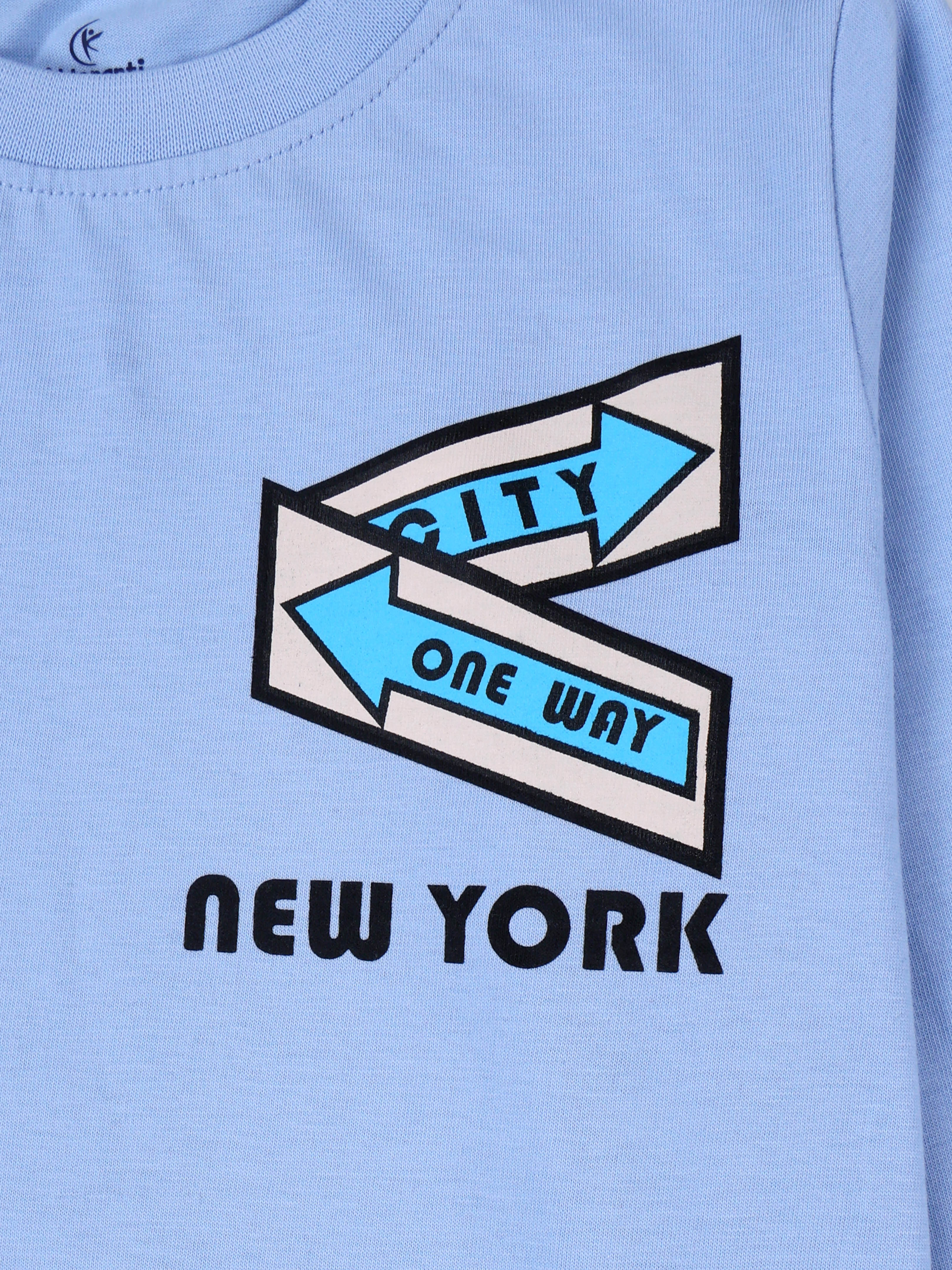 KiddoPanti Boys Cotton New york City Printed Round Neck Full Sleeve Casual Tee