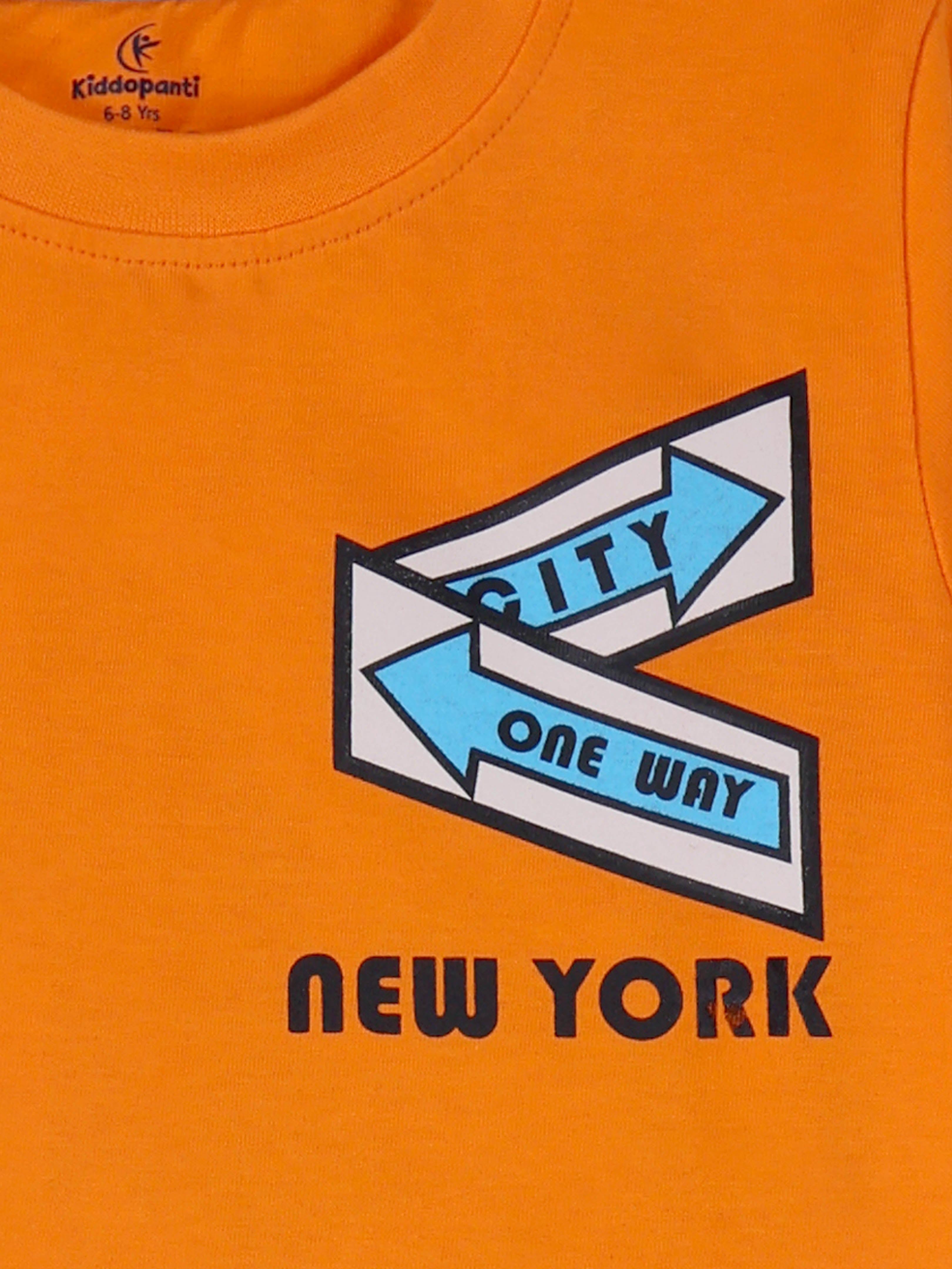 KiddoPanti Boys Cotton New york City Printed Round Neck Full Sleeve Casual Tee