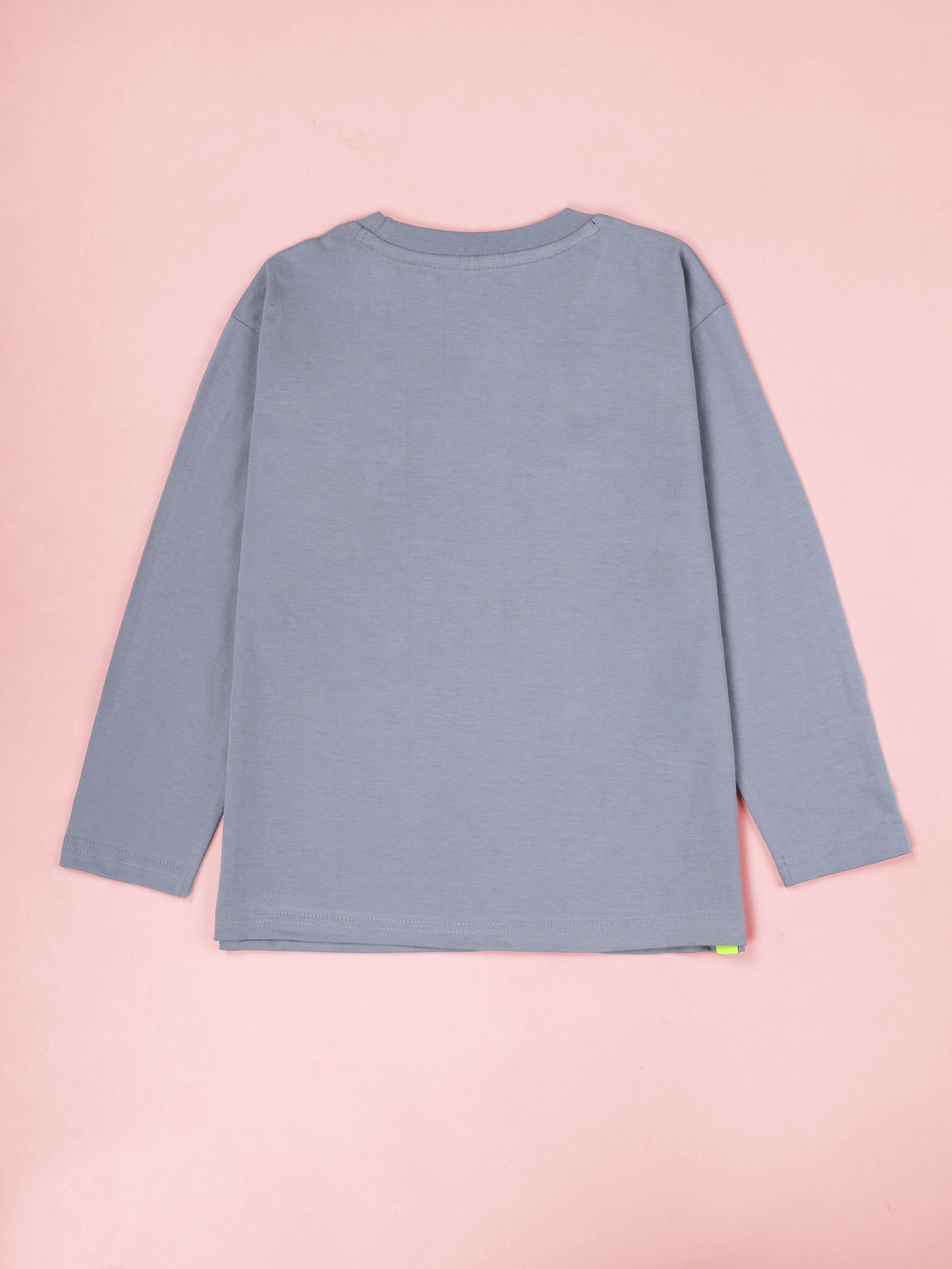 KiddoPanti Boys Cotton Okay Printed Drop Shoulder Round Neck Full Sleeve Casual Tee