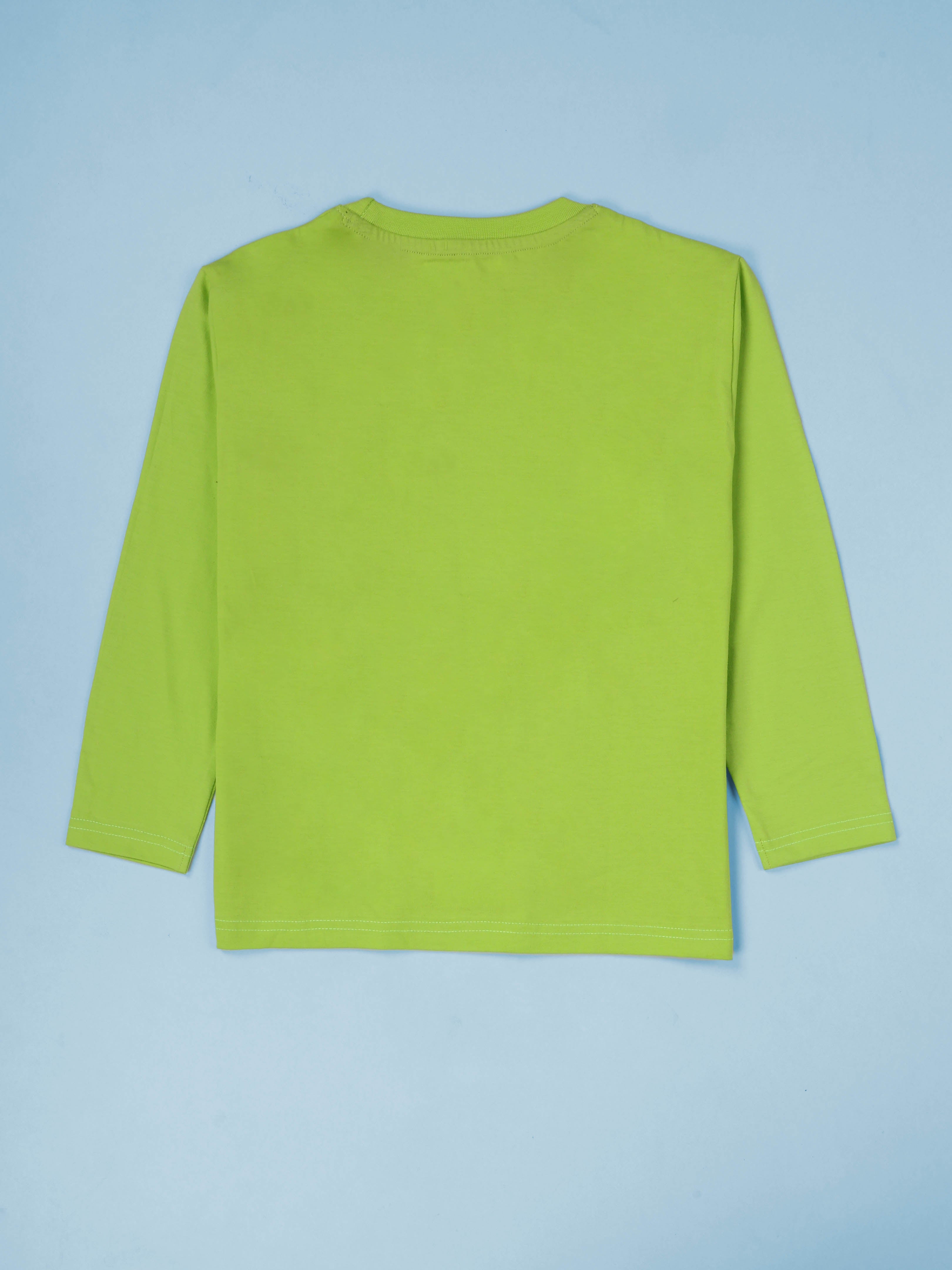 KiddoPanti Boys Cotton Okay Printed Drop Shoulder Round Neck Full Sleeve Casual Tee