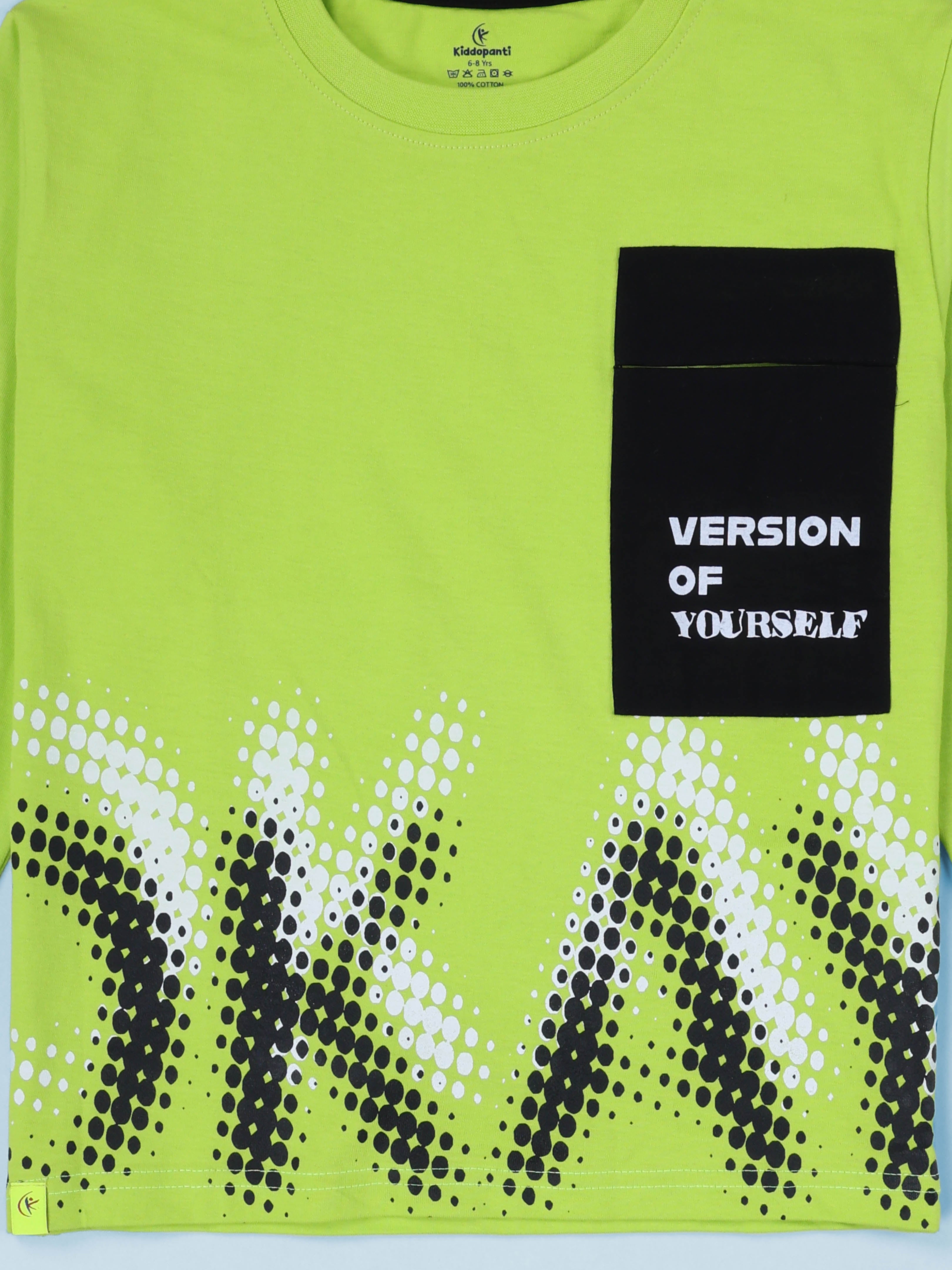 KiddoPanti Boys Cotton Okay Printed Drop Shoulder Round Neck Full Sleeve Casual Tee