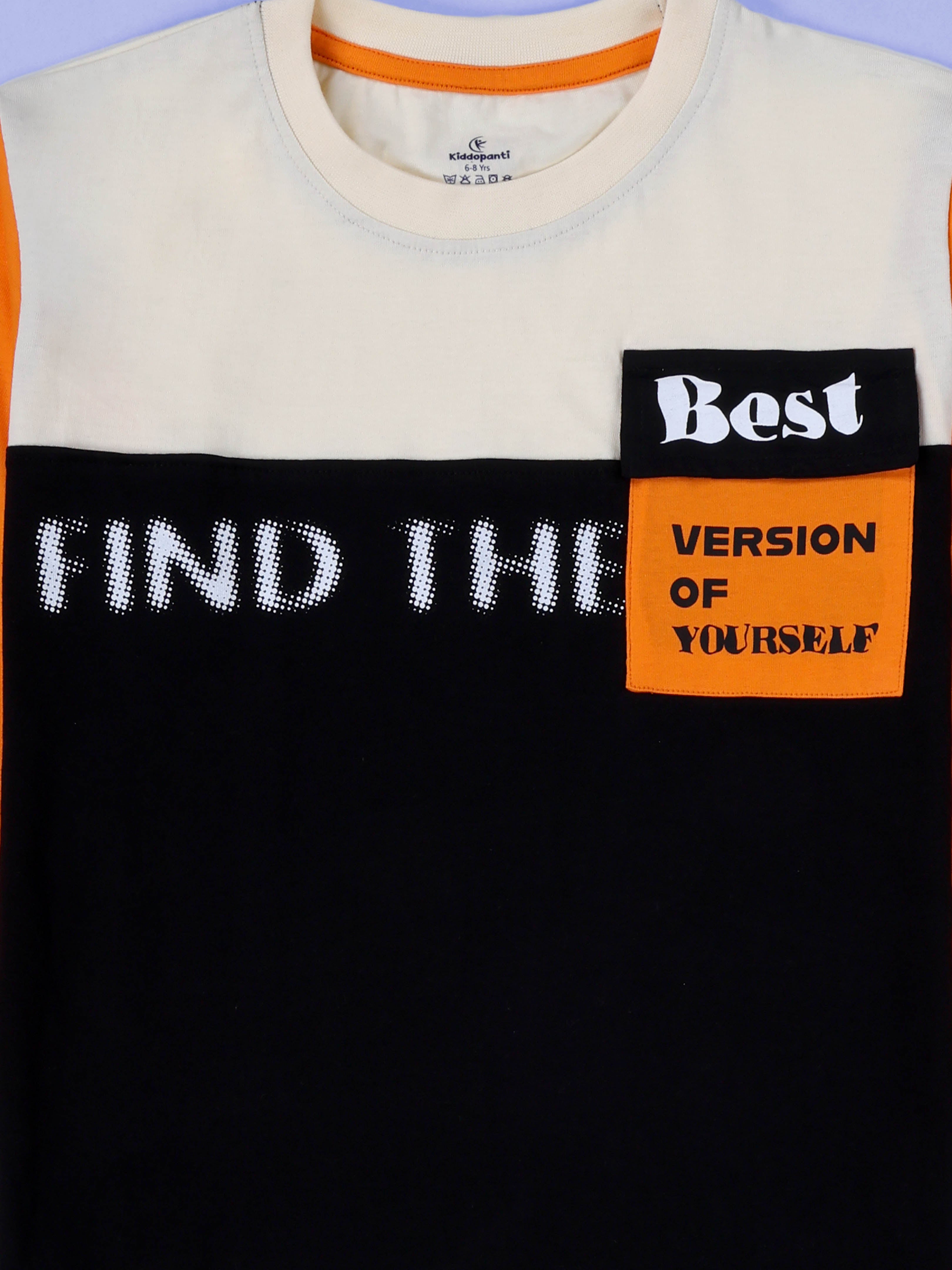 KiddoPanti Boys Cotton Printed Drop Shoulder Round Neck Full Sleeve Casual Tee