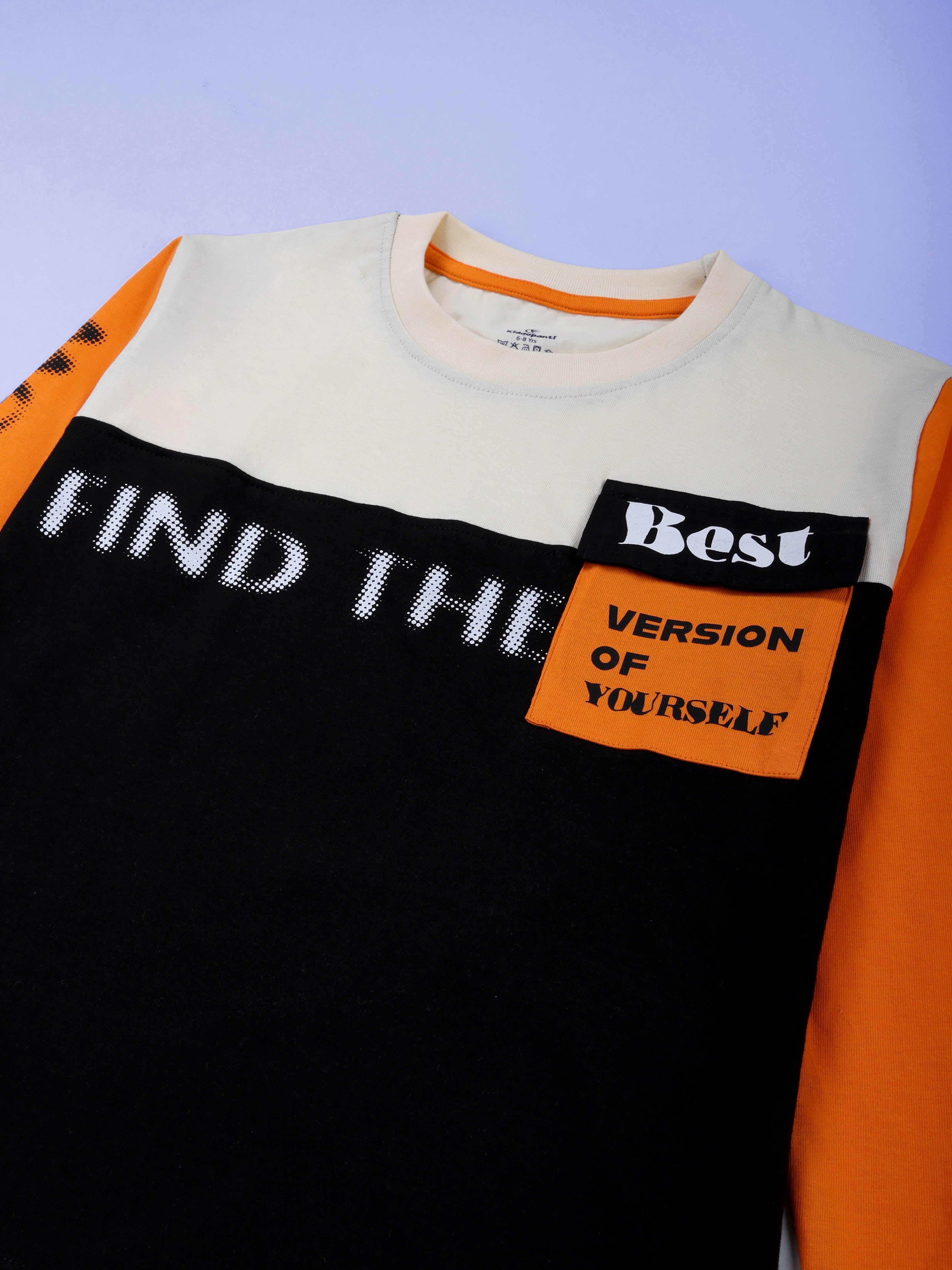 KiddoPanti Boys Cotton Printed Drop Shoulder Round Neck Full Sleeve Casual Tee